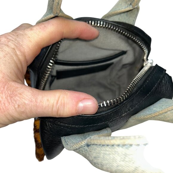 Alexander Wang Chambray denim Leopard pony STUDDED leather mini barrel bag - Picture 6 of 9